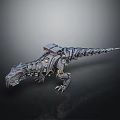 Futuristic Mechanical T-Rex Dinosaur With Metallic Parts Red Eyes And Robotic Design