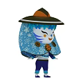 Traditional Doll With Brown Green Hat Blue Cloak And Snowflake Flower Patterns