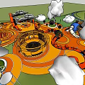Kids Play Area With Colorful Circular Ground Design Trees And Interactive Play Structures 3d model