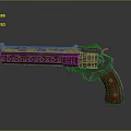 Decorative Revolver With Yellow Cylinder Metal Body And Red Wooden Grip