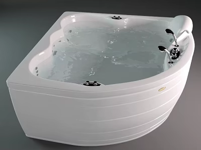 Modern White Corner Whirlpool Bathtub With Water Jets And Chrome Faucet 3d model