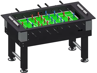 Black Foosball Game Table With Green Playing Field Red Blue Players And Handles 3d model
