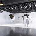 Professional Photography Studio Setup With Camera On Tripod Softboxes And Lighting Equipment