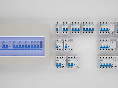 Industrial Electrical Equipment Control Panel With Multiple Circuit Breakers And Digital 3d model