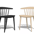 Two Modern Black and Beige Dining Chairs with Minimalist Design Curved Backrest and Slim Legs