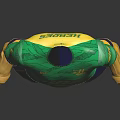 Green Short Sleeved Soccer Jersey With Yellow Uno Dos Text And Blue Shorts Yellow Socks