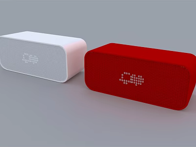 White And Red Square Shaped Speakers Featuring Sleek Dot Matrix Design 3d model
