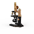 Vintage Golden And Black Microscope With Metal Structure And Stable Base