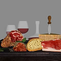 Modern Food Red Wine Food Drink Ornaments Combination 3d model