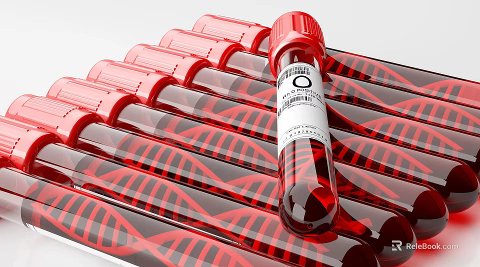 Medical Devices Blood Test Tubes With Red Liquid And DNA Helix Pattern 3d model 