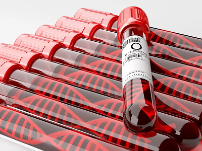 Medical Devices Blood Test Tubes With Red Liquid And DNA Helix Pattern 3d model