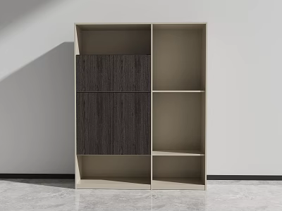 Modern File Cabinet With Multiple Open Shelves Wood Grain Panels And Light Color Frame 3d model