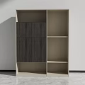 Modern File Cabinet With Multiple Open Shelves Wood Grain Panels And Light Color Frame