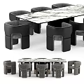 Modern Dining Table Set With Marble Tabletop And Black Upholstered Chairs 3d model