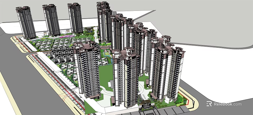 Modern High Rise Residential Complex With Landscaped Areas And Architectural Layout 3d model