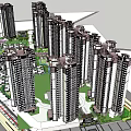 Modern High Rise Residential Complex With Landscaped Areas And Architectural Layout 3d model