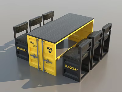 Container Style Yellow Black Dining Table Set With BLACKBAT Chairs And Wooden Top 3d model