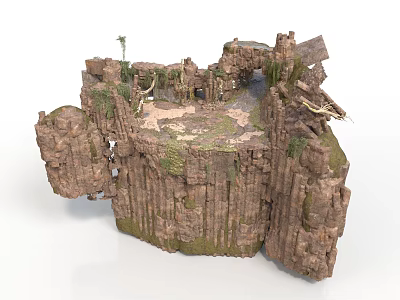 Scenic Rocky Cliff Formation With Lush Vegetation Cave And Elevated Platform 3d model