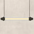 Modern Minimalist Pendant Light with Long Tube Design Hanging via Chains on Gray Wall