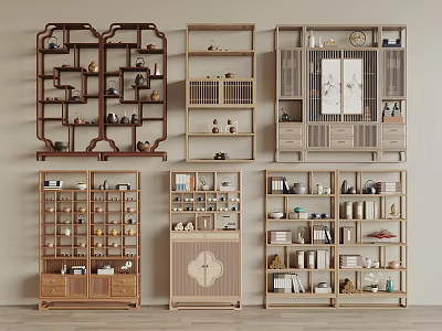 Various Wooden Bogu Shelves Designs For Decorative Collectibles 3d model