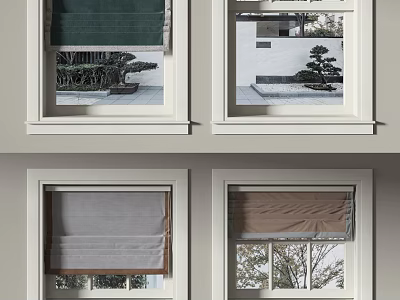 Different Colored Window Blinds For Home Windows With Garden And Plant Views 3d model