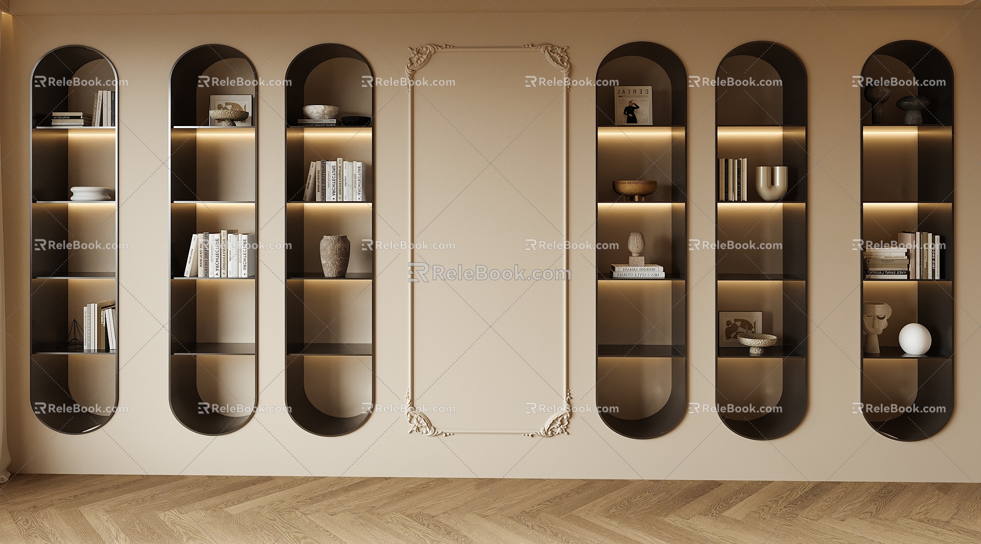 Modern Full Wall Bookcase Books Books Ornaments Bookshelf 3d model