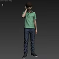 Man Standing in Green Polo Shirt Gray Pants and Gray Shoes Touching Ear with One Hand