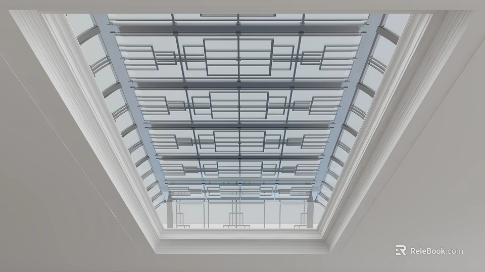 Modern Ceiling Design Featuring Geometric Line Patterns And White Border Framework 3d model