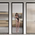 Modern Interior Glass Doors With Black Frame And Vertical Ribbed Glass