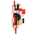 Modern Abstract Wall Decor With Geometric Shapes In Red Black Beige And Yellow