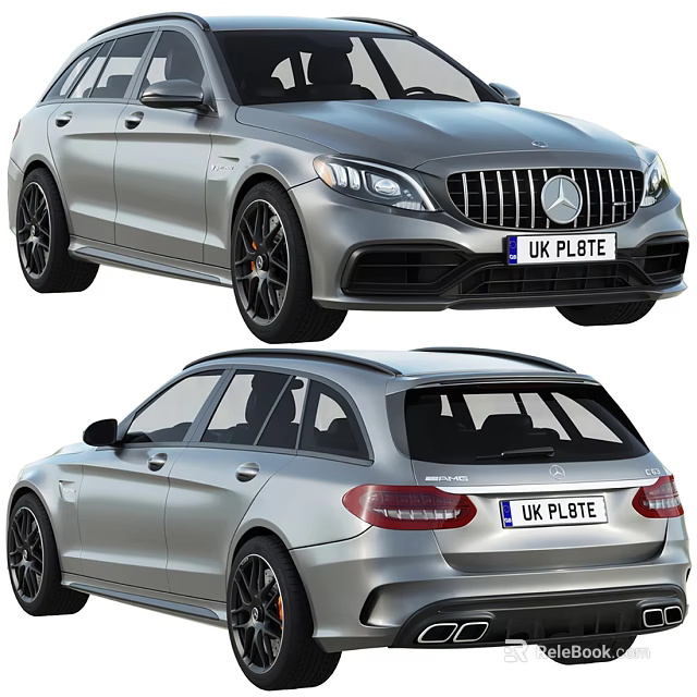 Silver Mercedes Wagon Car Sporty Exterior Front Rear Design UK License Plate 3d model 