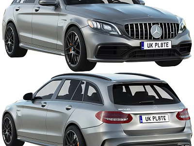 Silver Mercedes Wagon Car Sporty Exterior Front Rear Design UK License Plate 3d model