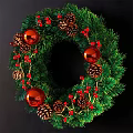 Festive Christmas Wreath With Green Foliage Red Ornaments Pine Cones And Berries