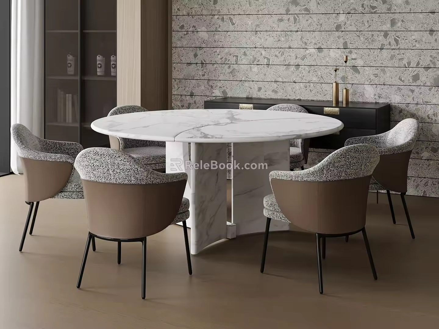 Modern Dining Table Chair Round Dining Table Marble Dining Table Six-person Table 3d model