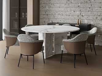 Modern Dining Table Chair Round Dining Table Marble Dining Table Six-person Table 3d model