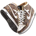 High Top Leather Shoes With Brown Monogram Pattern White Swoosh Logo And Laces