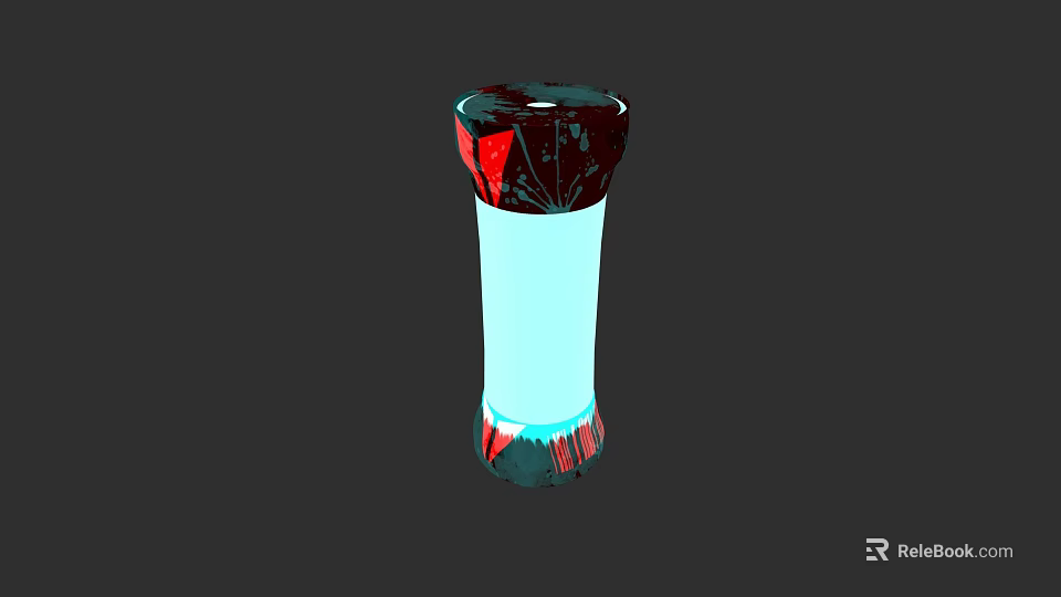 Colorful Cylindrical Electronic Device With Red and Black Patterned Top Bottom And Light Blue Middle 3d model 