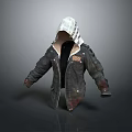 Dark Colored Hooded Jacket With Plaid Hood And Distressed Vintage Details