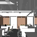 Modern Public Office Space Design With Open Layout Workstations Pendant Lights And Green Plants