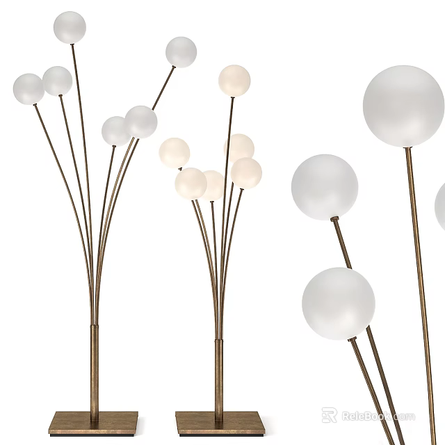 Elegant Modern Floor Lamp With White Spherical Shades And Metal Stands Design 3d model 