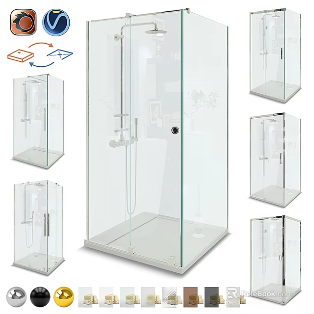 Transparent Glass Shower Sauna Enclosure With Modern Sleek Structure And Different Angles Design 3d model 