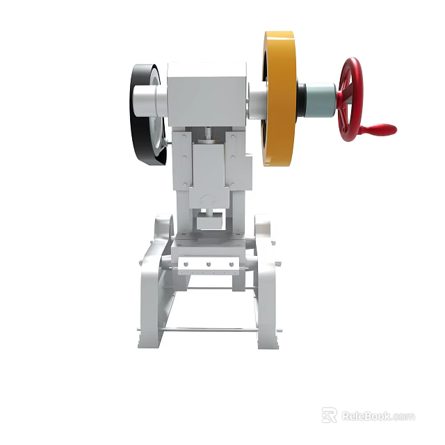 White Manual Press Machine With Black Yellow Wheels And Red Handle 3d model 