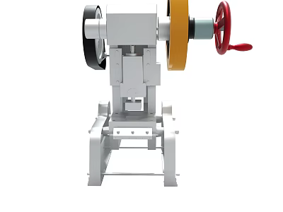 White Manual Press Machine With Black Yellow Wheels And Red Handle 3d model