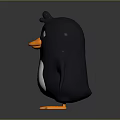 Cartoon Penguin 3D Character Model With Black Body White Belly Blue Eyes Orange Beak Feet