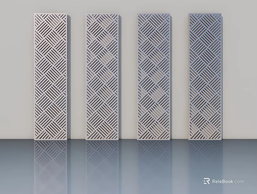 Stylish Modern Hinged Doors Featuring Crisscross Line Pattern And Gray Finish 3d model