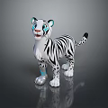 Cute White Tiger Figurine With Black Stripes Blue Eyes Ears And Shiny Paws