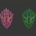 Intricately Designed Gold And Silver Shields With Angel Motifs And Blue Gemstones