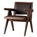 Elegant Wooden Single Chair With Leather Upholstered Seat Backrest And Armrest