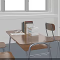 Wooden Study Desk With Chairs And Books Near Window In Bright Room