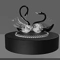 Decorative Black Swan Figurines With White Flowers On Black Circular Base And White Beads